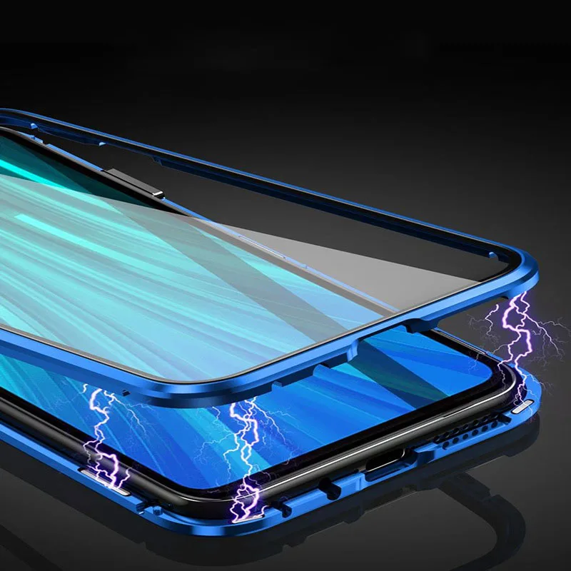 

360 Magnetic Adsorption Metal Case for Xiaomi 10 Lite Redmi Note 9s 8 8T 7 Pro 9A K20 Mi 10 9T 10T Pro Double-Sided Glass Cover