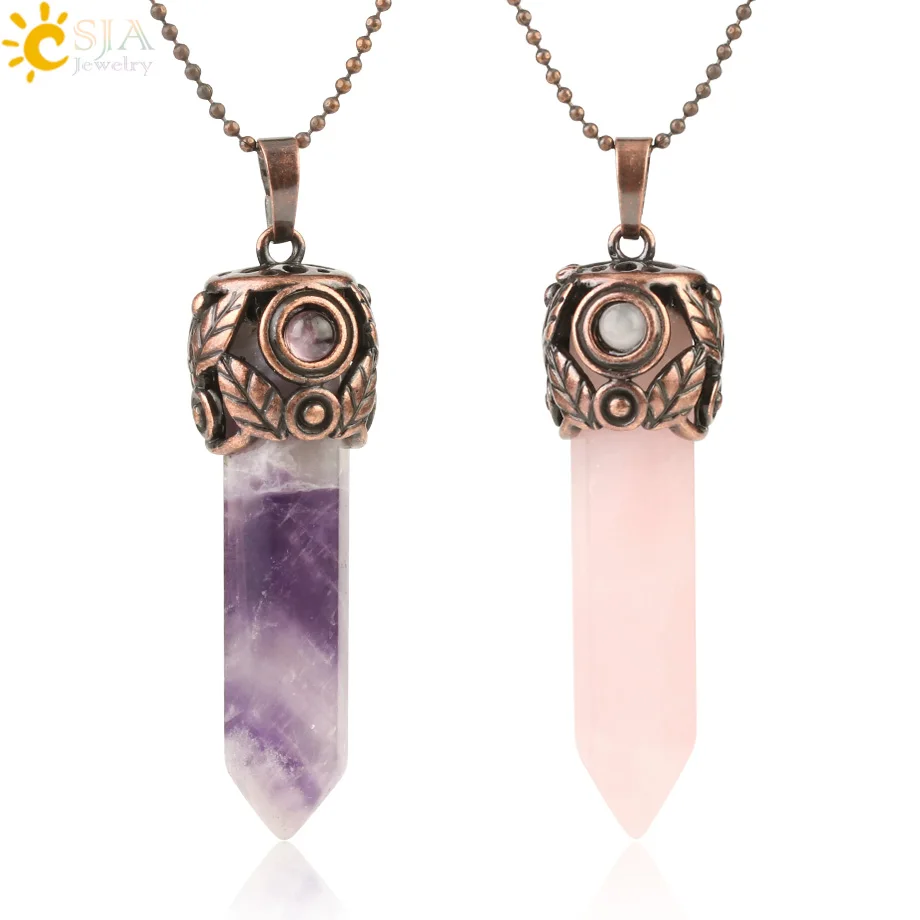 CSJA подвески из натурального кристалла красная античная медь шестиугольная