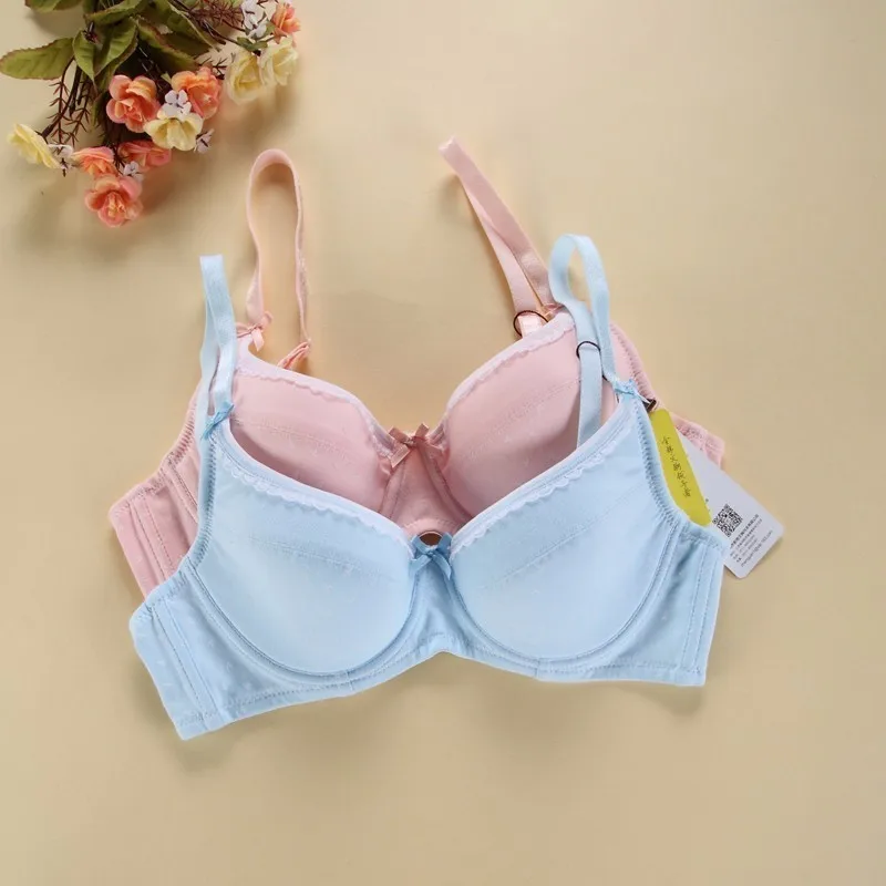 Женский бюстгальтер-Бралетт розовый синий с бантиком пуш-ап на косточках