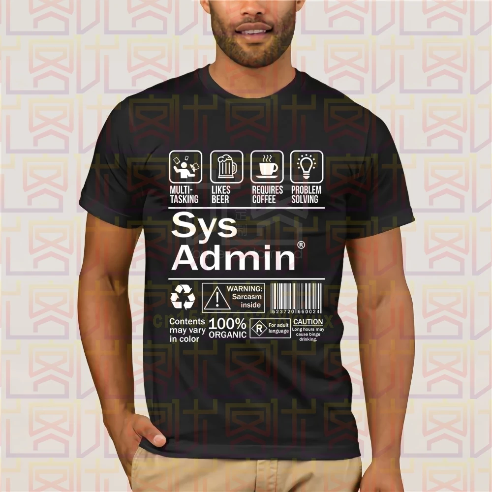 Системный администратор ярлык продукта футболка Linux кофе Мужская Марка Clothihng
