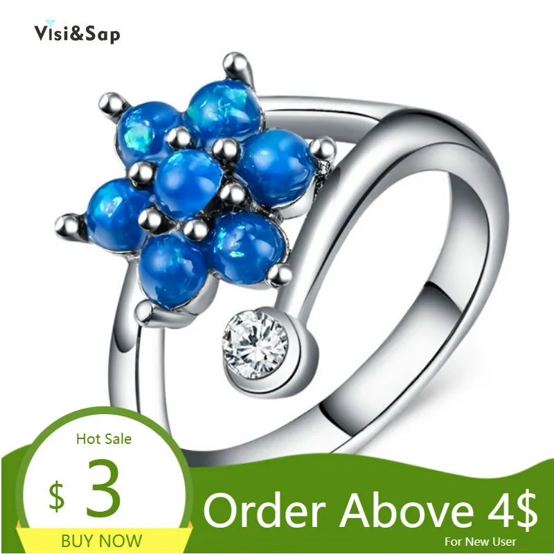 Женское кольцо с опалом Visisap искусственными голубыми опалами для вечерние НКИ