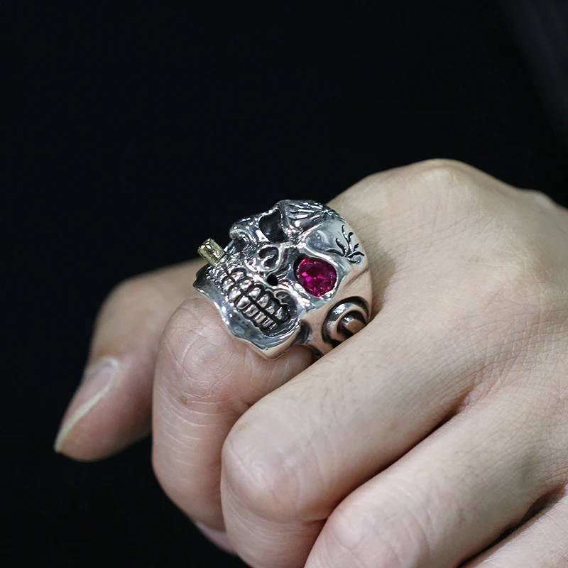 

Cy925 Silver Skull Ring European and American Fashion Cool Domineering Men Vintage Thai Silver Ring