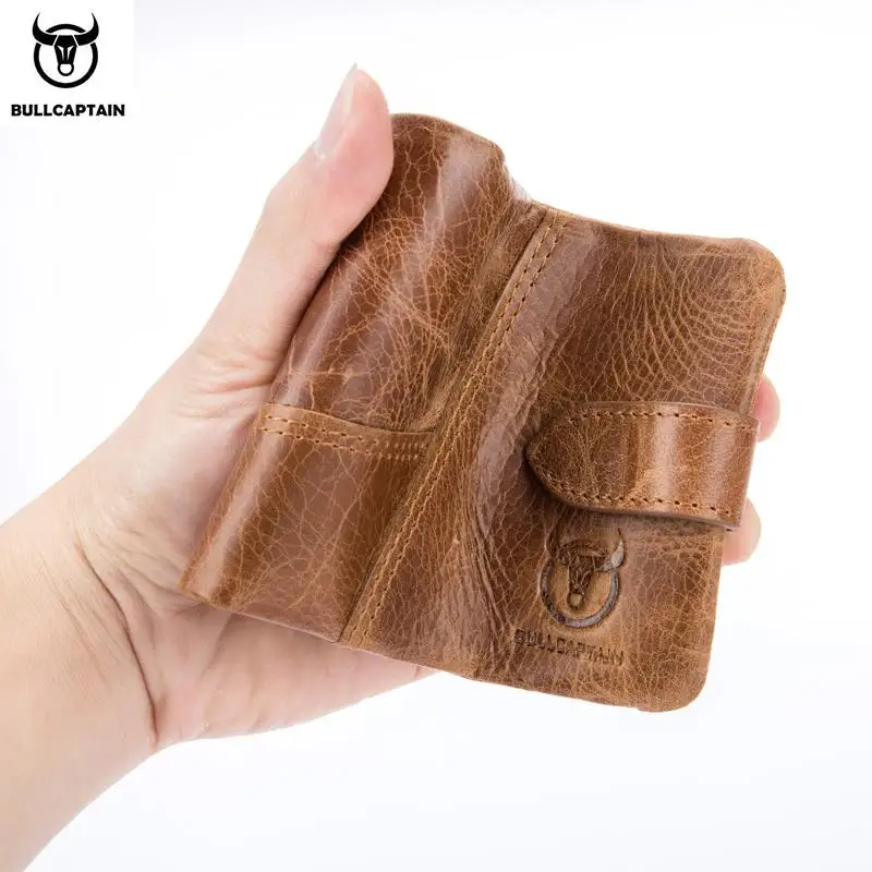 BULLCAPTAIN винтажный кожаный бумажник с тремя сложениями мужской короткий кошелек на