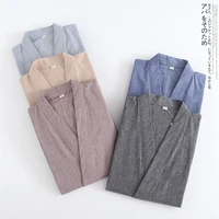 new water washed cotton thin pure color pajama set v neck spring sleepwear men and women japanese lovers kimono home clothes