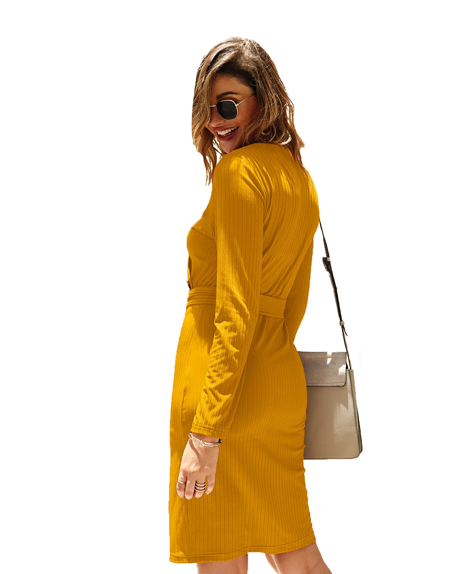 Сексуальное осеннее женское трикотажное платье свитер с v образным вырезом и