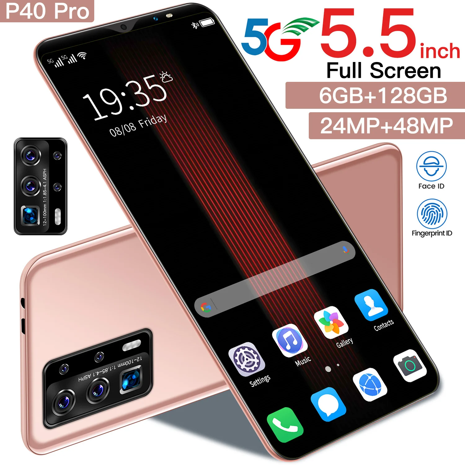 

Hot Sale 2021 P40 Pro 5.5 Inch 6+128GB 4800mAh 10 Core Andriod 10 Smartphone 24+48MP MTK6763 Fingerprint Face Unlock Cellphone
