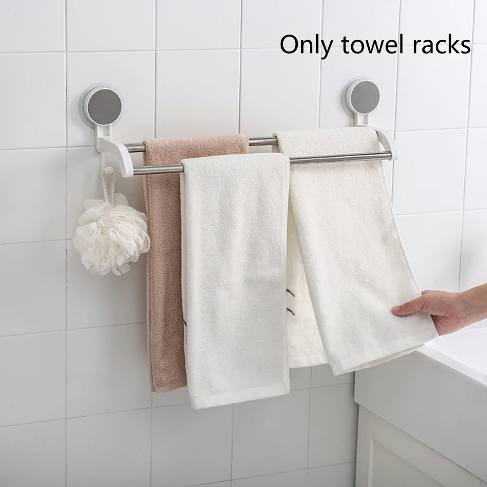 

Stainless Steel Strong Load Capacity No Drilling Supplies Double Pole Towel Rack Self-adhesive Bathroom Storage
