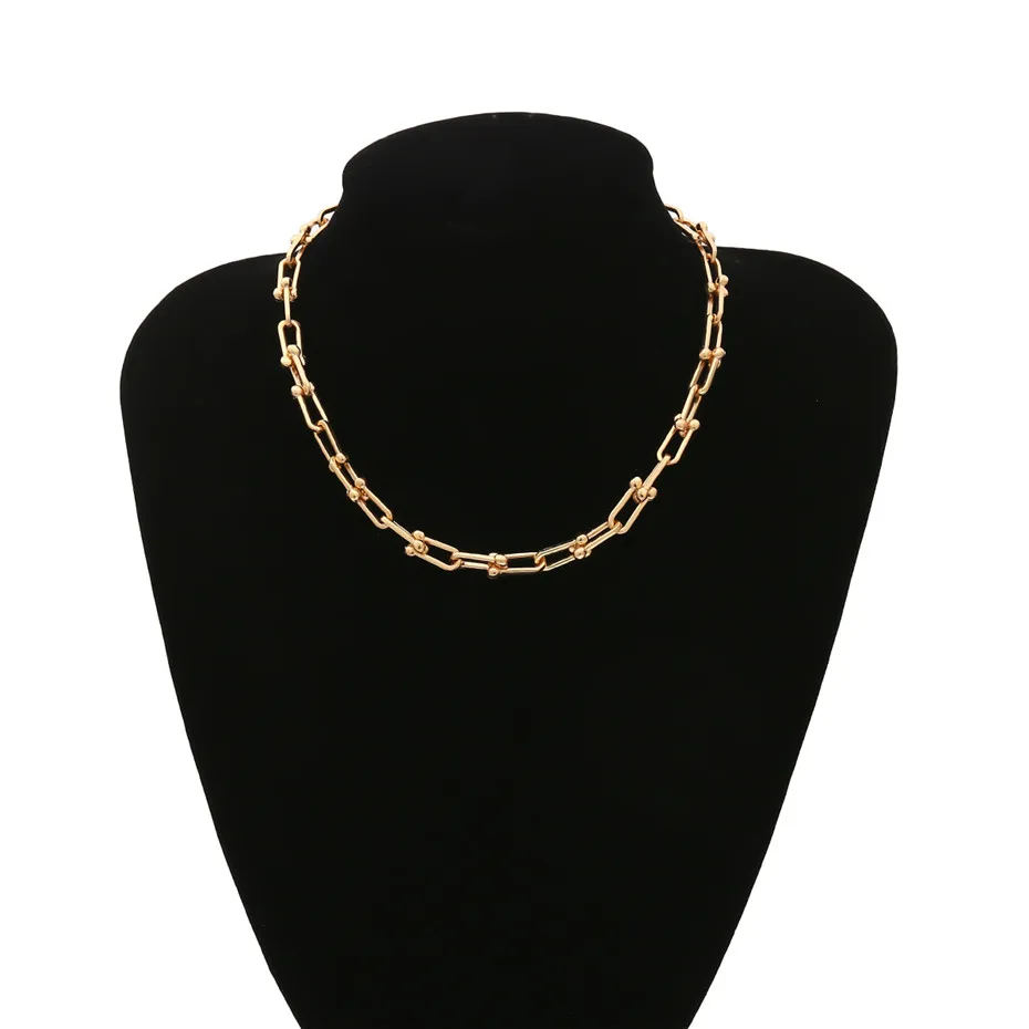 Gold Necklace Винтажное панк ожерелье-чокер с замком и цепочкой NE+ BA, готический витой массивный браслет-цепочка для женщин, Модный Ювелирный Комплект - Окраска металла: Gold Necklace