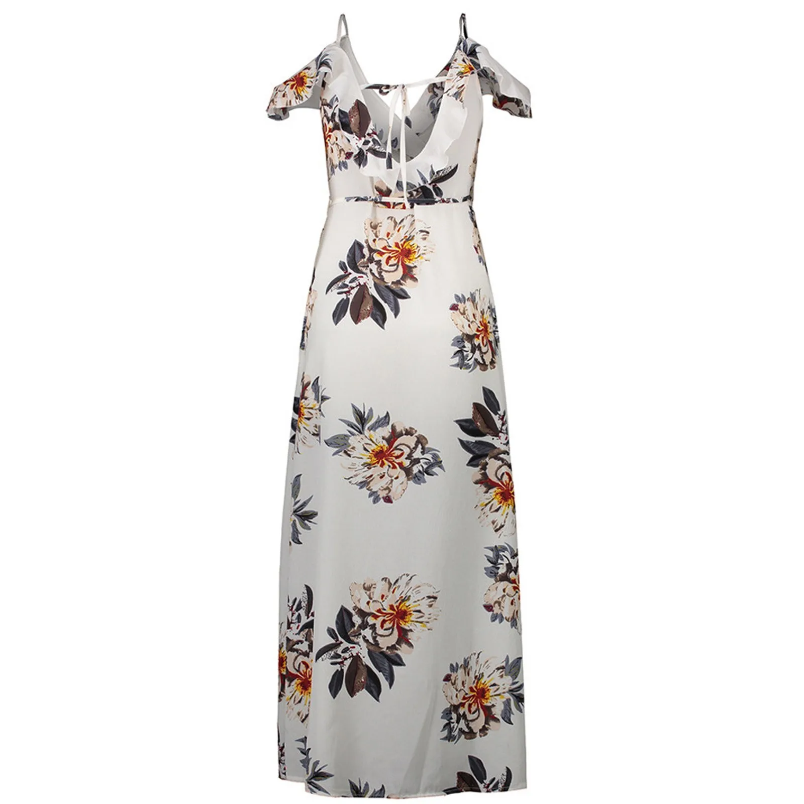 

Women's Dress Bohemian Deep V Neck Elegant Temperament Casual Fashion Sexy Print Ruffle Irregular Side Split Halter Dress M20#