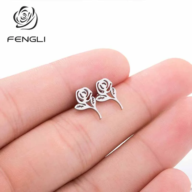Женские серьги гвоздики с цветком FENGLI из розового золота ювелирные изделия для