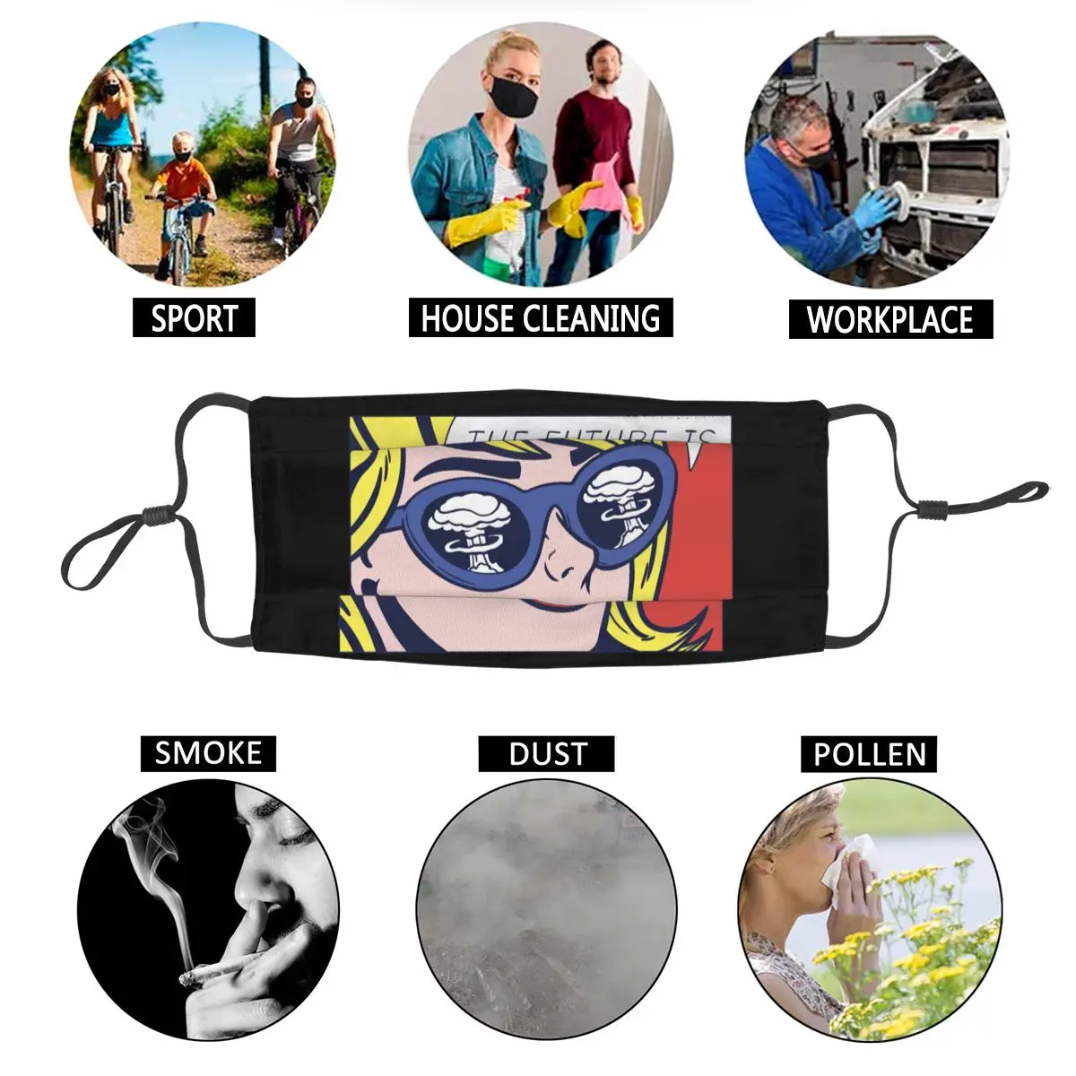 

Optimistic Girl Reusable Face Mask Pop Art Anti Haze Dust Mask Protection Cover Respirator Mouth Muffle