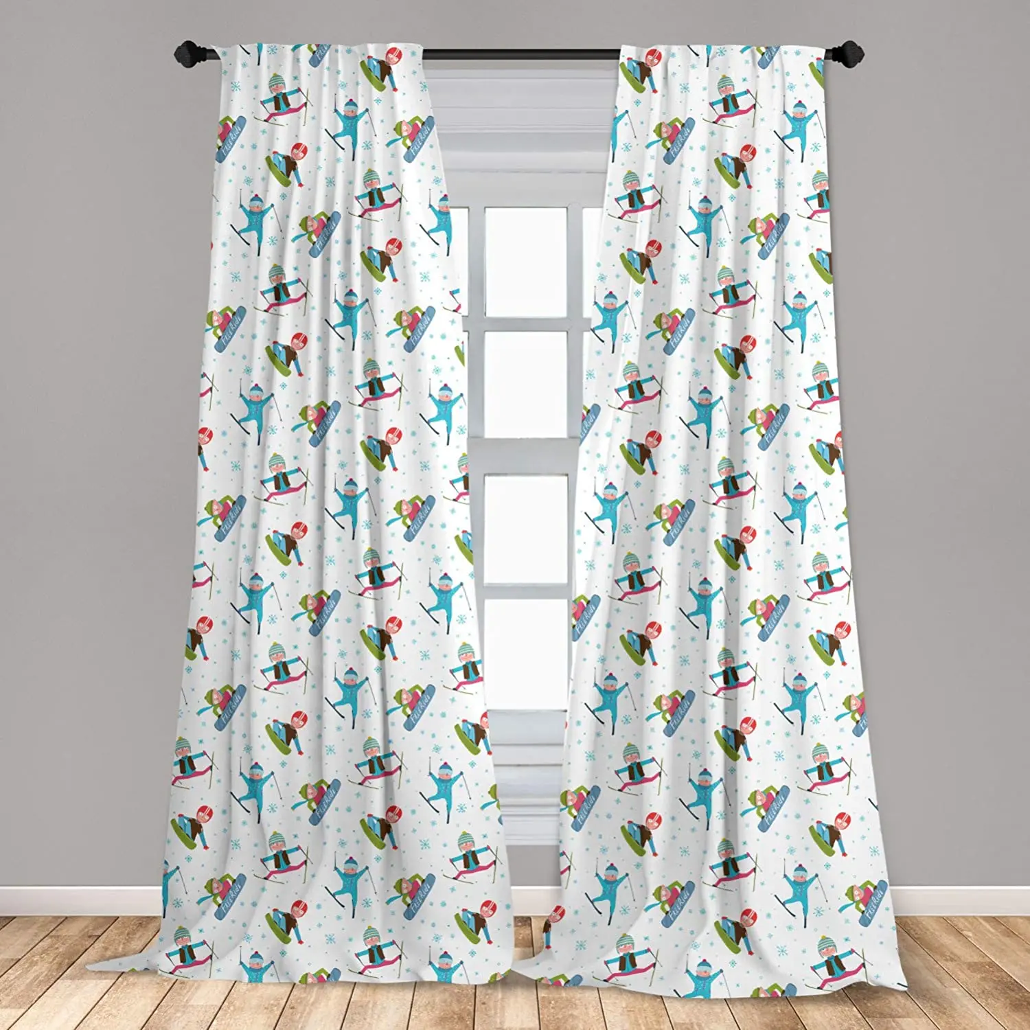 And Ski Sports With Snowflakes Cartoon Drawing Style Window Treatments For Living Room Bedroom Decor