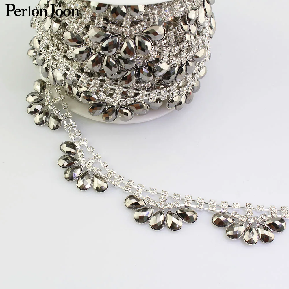 1 ярд темно серебряные волнистые стразы отделка посеребренный цветок украшение