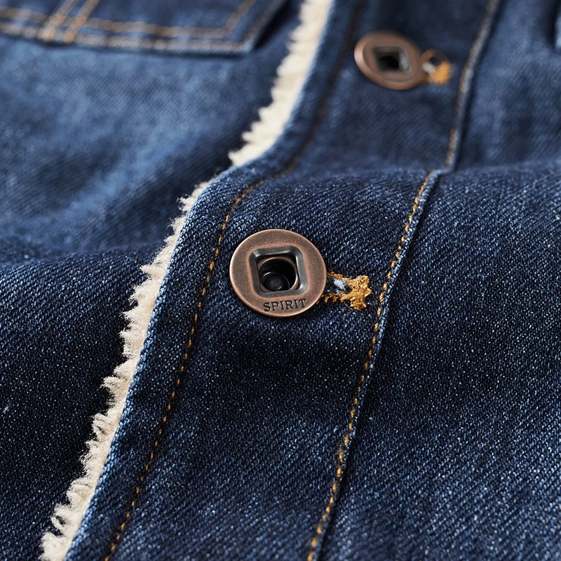 

Thick Autumn Winter Fleece Men's Vest Denim casual denim Waistcoats vest Lambskin multi-pocket cotton Outwear