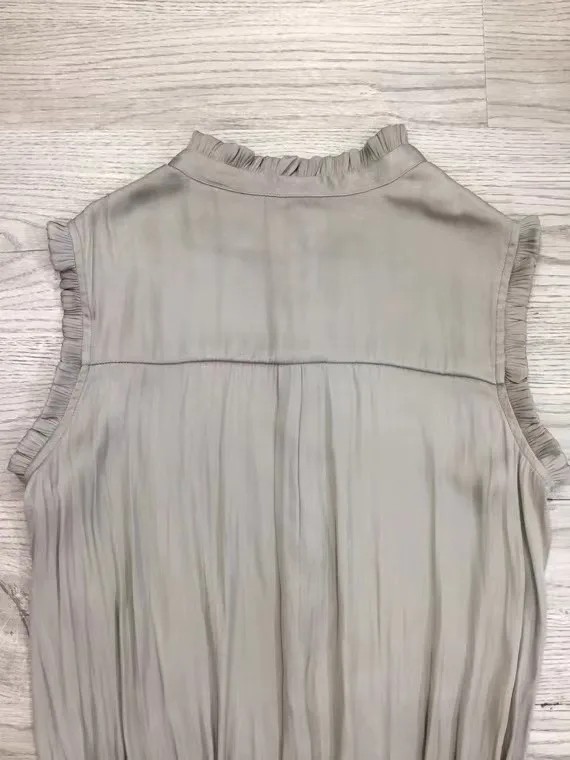 

Women Dress 2021 Summer New Style Ruffled Sleeveless Belt Gray Dress