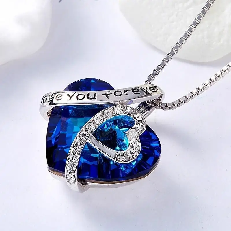 

Trendy Bohemian Necklace I Love You Forever Heart of The Ocean High Quality Crystal Clavicle Women Necklace Gift Wholesale Bulk