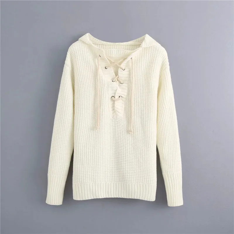 

Женский Зимний вязаный пуловер Merodi, белый Толстый Пуловер на шнурках, повседневный вязаный свитер с капюшоном, 2020