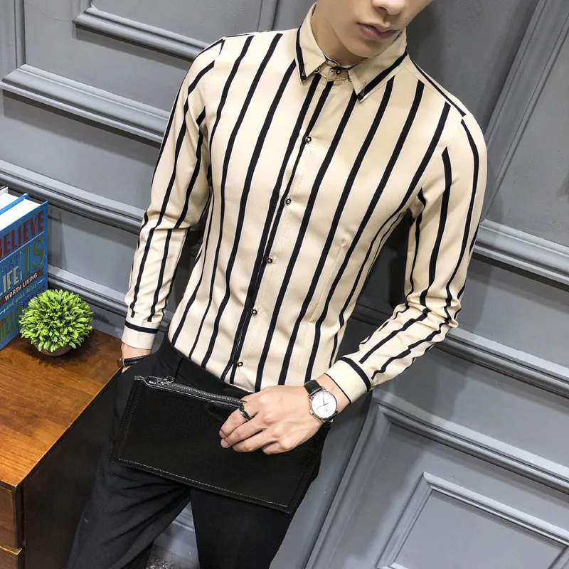 Корейская уличная мода Мужская Повседневная рубашка приталенная мужская