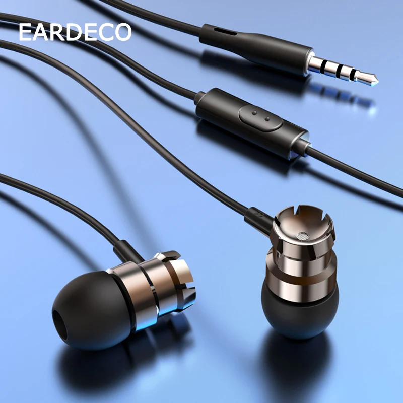 EARDECO, золотые спиральные наушники в ухо, проводные наушники для телефона, стерео гарнитура с микрофоном, 3,5 мм, металлические наушники, провод, бас, для телефона, Iphone, mp3