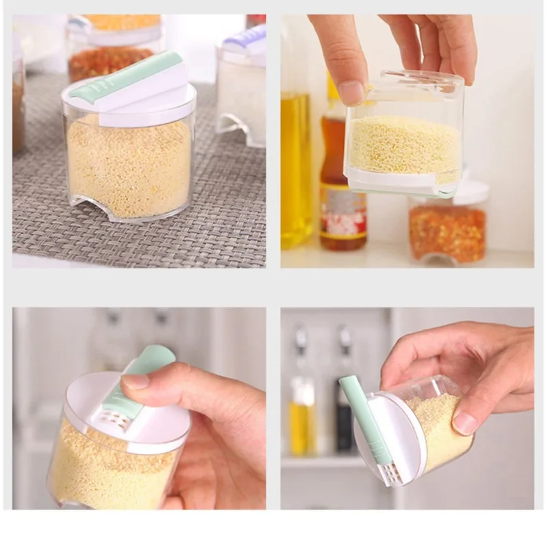 

5Pcs/Set Transparent Spice Rack Jar Kitchen Sugar Salt Pepper Spice Rack Set Pepper Seasoning Spice Tins Storage Container