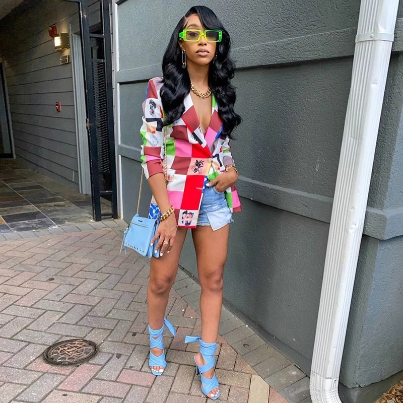 

Autumn Clothing Solid Fashion Women Coat Long-sleeve Stitching Plaid Printing Suit Top Outerwear Gothic Clothes Wholesale Items