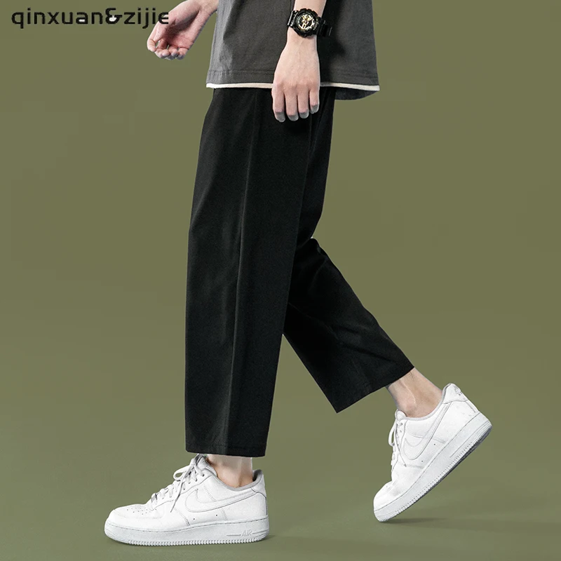 

Q&Z Men Wide Leg Pants 2021 New Casual Light Weight Joggers Trousers Streetwear Cold Feeling Comfortable Home Pants Men Women