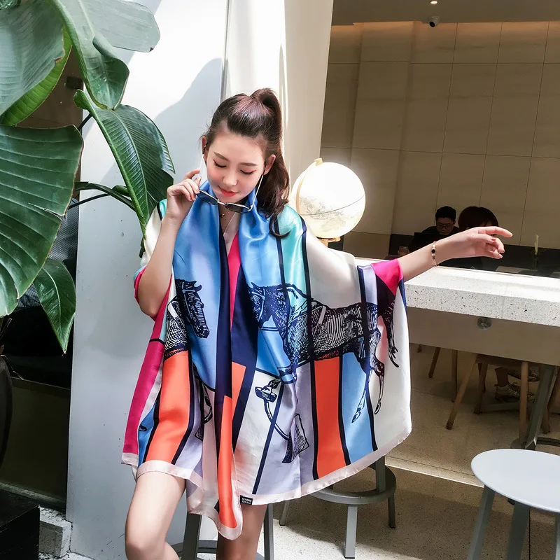 

180x90cm Silk Scarf For Women, Bandana Long, Wrap Shawl, Hijab, Silent, Beach Sarong, Fashionable, 2021Scarf Shawl Wholesale