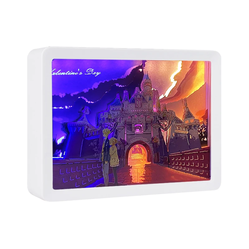 Led Lights 3D Shadow Box Frame Color Castle Paper-Cut Light Box Anime Figure Bedside Lamp Wedding Valentines Day Gift Table Lamp
