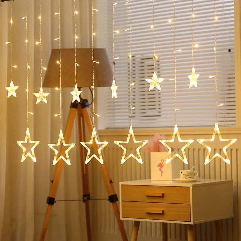 

LED icicle lights five-pointed star string lights 6 large 6 small curtain lights decorative lights male and female plug