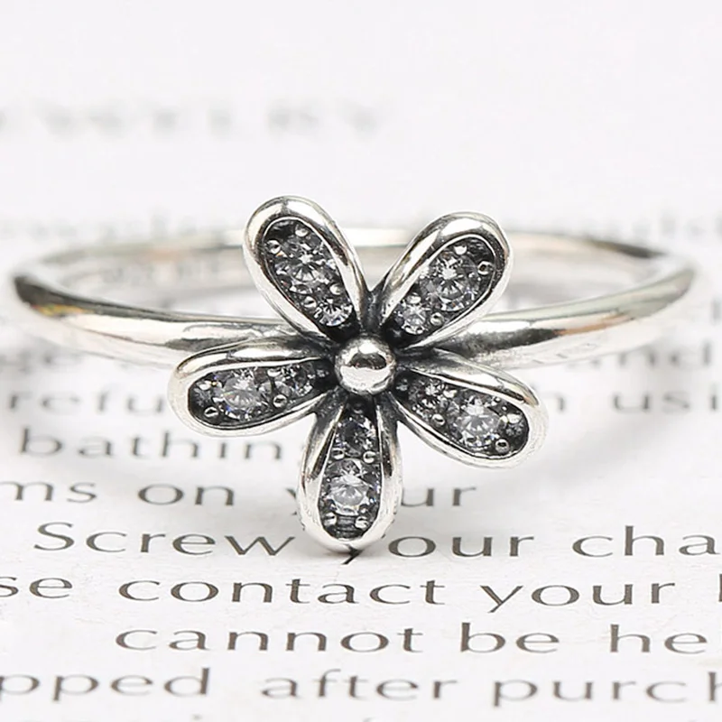 

Original 925 Sterling Silver Pan Ring Shiny Rose Gold And Silver Daisy Ring For Women Wedding Party Gift Fashion Jewelry