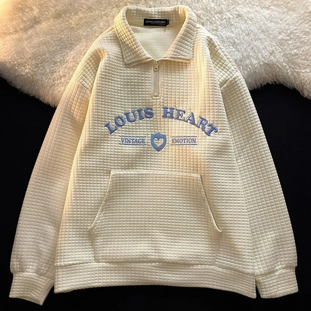 

Women's Autumn New Pullover Simple Commuter Style Sweet Solid Color Letter Embroidery Lapel Long-sleeved Straight Slim Top
