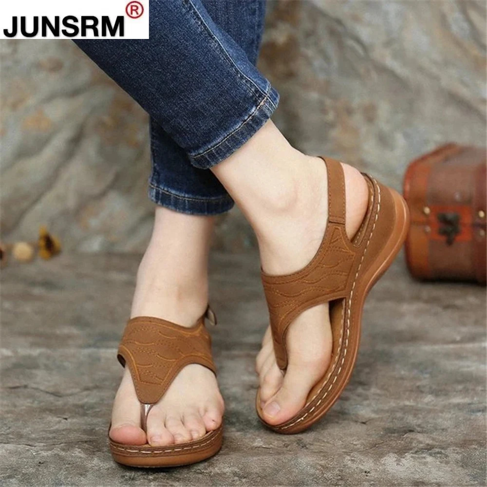 

Summer Women Strap Sandals Women's Flats Open Toe Solid Casual Shoes Rome Wedges Thong Sandals Sexy Ladies Shoes