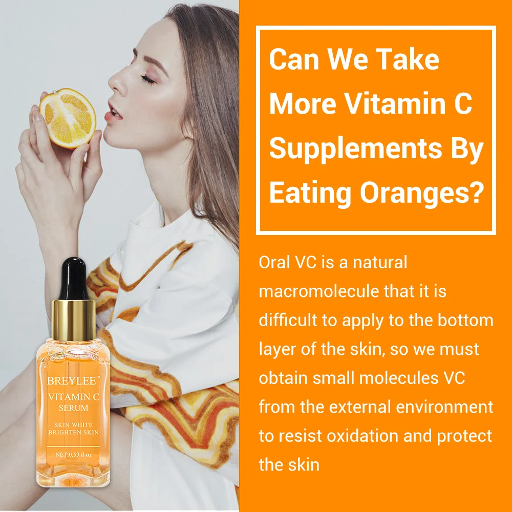 

BREYLEE Natural Vitamin C Serum Brighten Face Skin Care Fade Dark Spots Freckle Anti-Aging Whitening Serum Skin Care 15ml