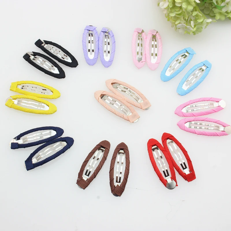 

15pcs mix color Ribbon Lined /Wrapped/Covered Snap Clip Hair clip 50mm Baby Girl Toddler display