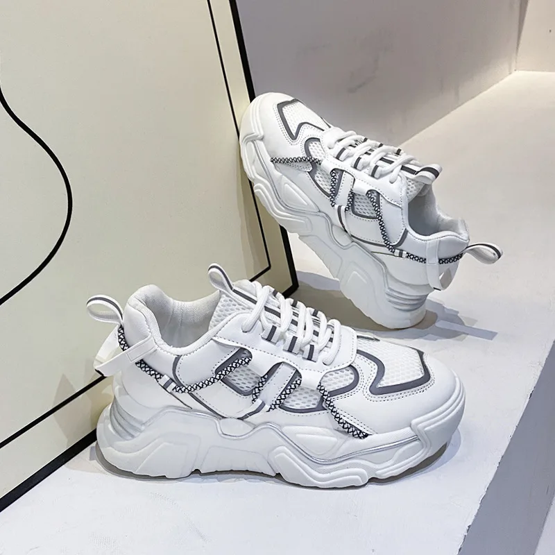 

2021 Autumn Women Fashion White Sneakers Platform Chunky Casual Shoes Brand Old Dad Shoes Woman Black Vulcanized Shoes White 5cm