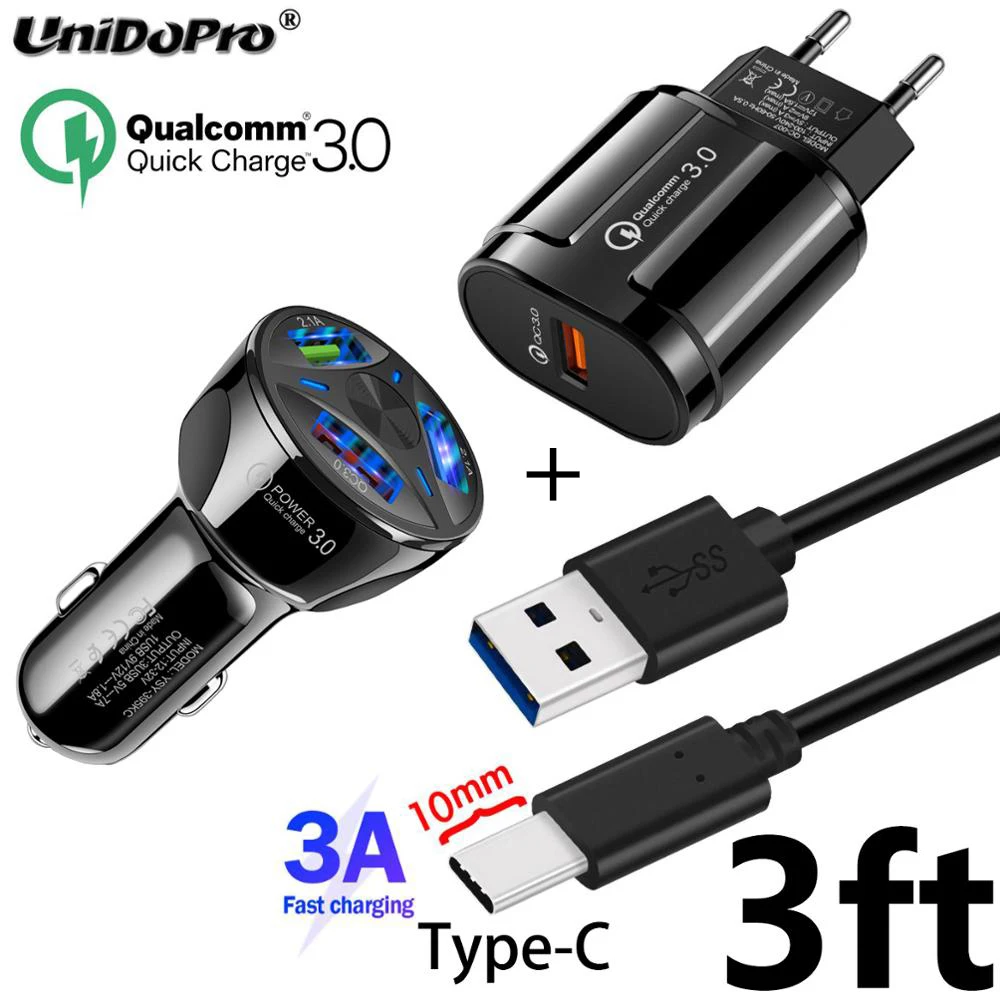 EU Car w 3ft Cable QC 3,0 ЕС AC Автомобильное зарядное устройство+ 10 мм наконечник тип C кабель для Blackview BV9100 BV9500 Plus P10000 BV9600 BV9000 BV7000 BV9700 BV9800 Pro - Тип штекера: EU Car w 3ft Cable