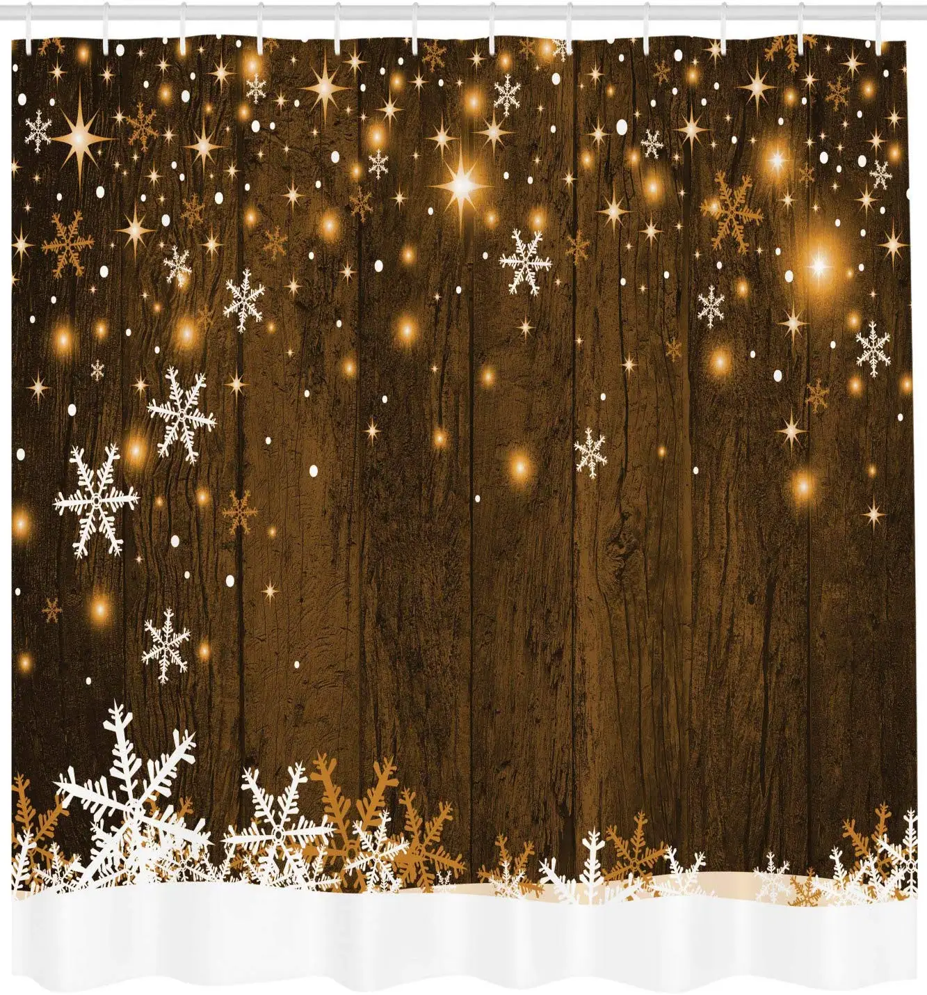 

Christmas Shower Curtain Rustic Wooden Backdrop with Snowflakes and Warm Traditional Celebration Print Cloth Fabric Bathroom