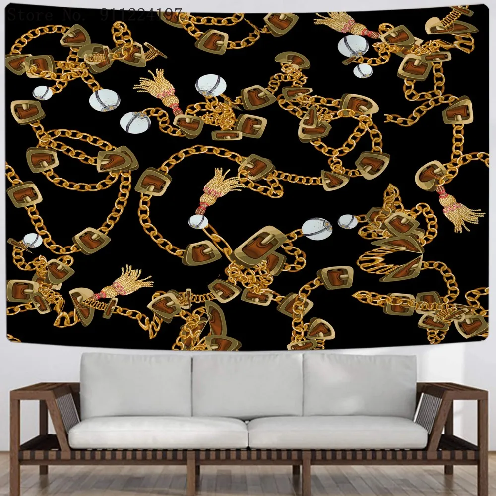 

Golded Chain Tapestry Indian Tapestry Bohemian Tapestry Wall Tapestry Wall Hanging Pared Wall Hanging Gold Black Bedding