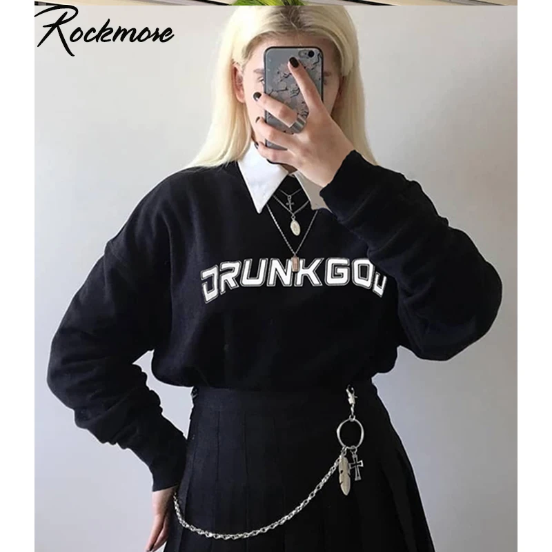Rockmore/женские толстовки с капюшоном, с принтом в виде букв Харадзюку, уличная толстовка, большие размеры, женская одежда