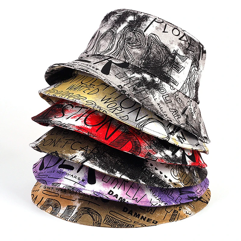 

Fashion Personality Tie-dye Graffiti Bucket Hat Women Summer Casual Streetware Sun Hat Big Brim Foldable Beach Fisherman Hats