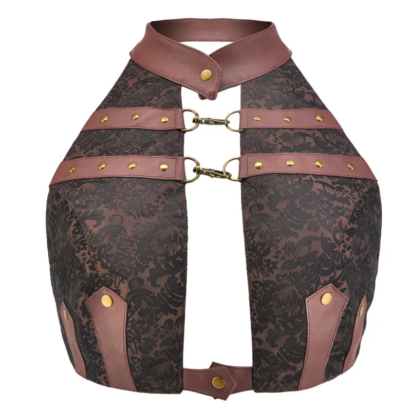 Коричневая парчовая и кожаная короткая сексуальная одежда в стиле панк рок с