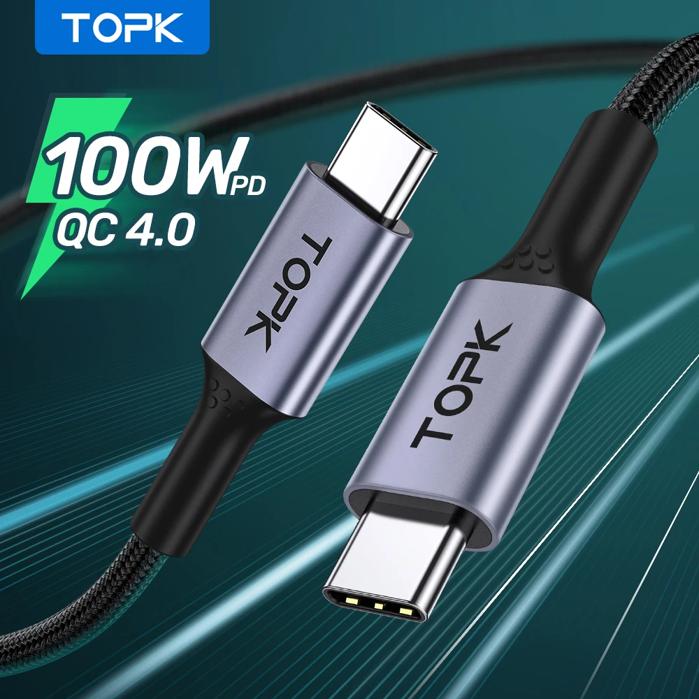 TOPK PD 100W USB Type C to Cable 5A Quick Charge 4.0 3.0 Fast Charging USB-C Type-C for Samsung Xiaomi Macbook Pro | Мобильные