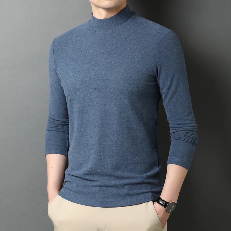 

2021 new autumn winter tops tees men half-high collar long-sleeved t shirt jke2646