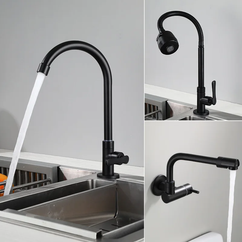 

Kitchen faucet Single Cold Black Bathroom faucet 360 Degree basin mixer Swivel Brass sink faucet for cold water
