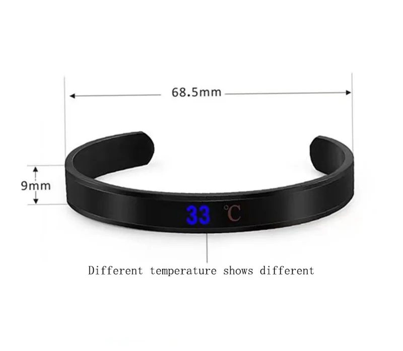 

Koaem Stainless Steel 2021 New Smart Sensor Body Temperature Ring Fashion Display Real-Time Temperature Test Bracelet&Bangles