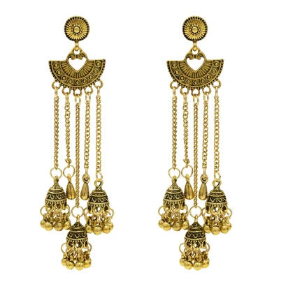 A Болливуд оксидированные Серебряные Золотые традиционные Jhumka Jhumki индийские большие длинные серьги с кисточками для женщин Свадебные Ювелирные украшения в этническом стиле - Окраска металла: A