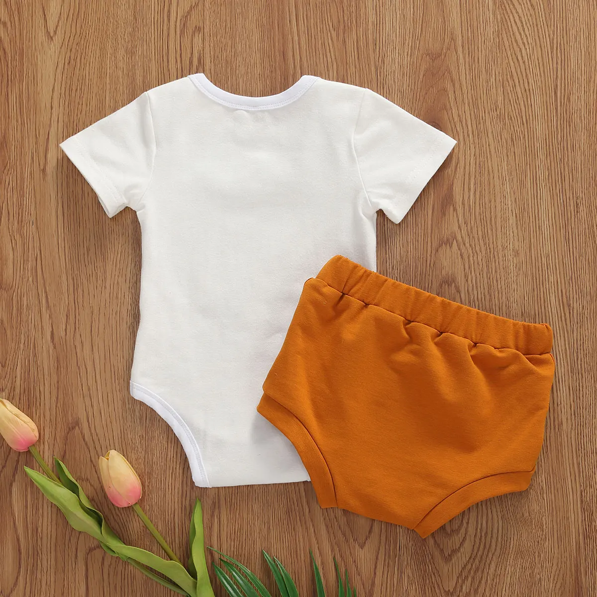 2020 Summer 0-24M Newborn Baby Girls Boys Clothes Sets Letter Print Short Sleeve Romper Tops+Solid Shorts 2pcs | Детская одежда и