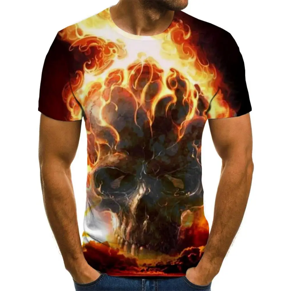 

Giyu Brand Skull T shirt Men Flame Funny T shirts Party T-shirts 3d Hip Hop Anime Clothes Mens Clothing T shirts Printed Slim