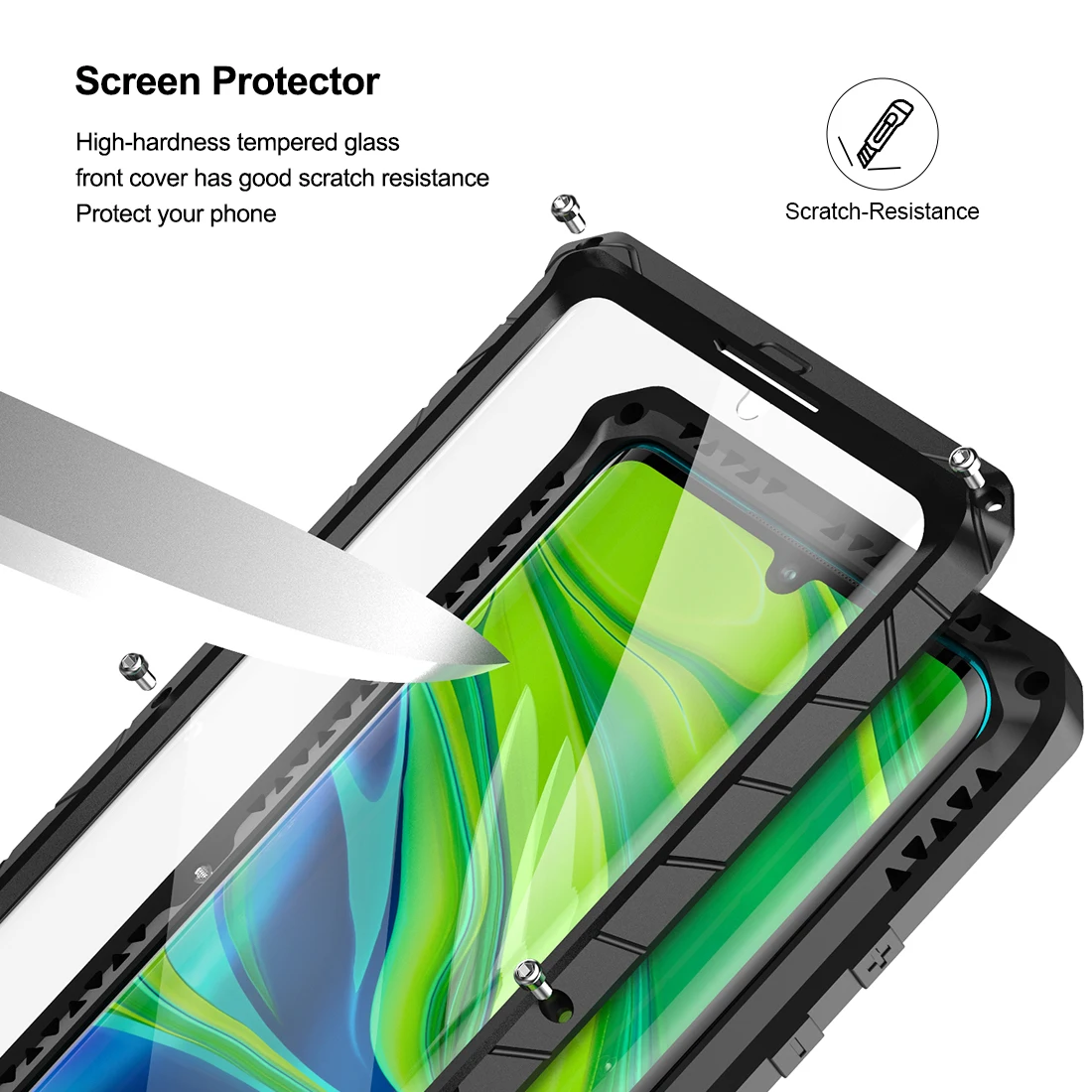 for xiaomi mi note 10 10 pro phone case hard aluminum metal tempered glass screen protector heavy duty cover for xiaomi note 10 free global shipping
