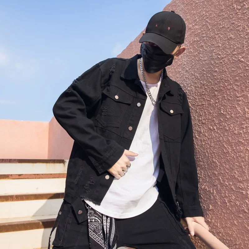 Куртка джинсовая мужская свободного покроя в стиле хип хоп с длинным